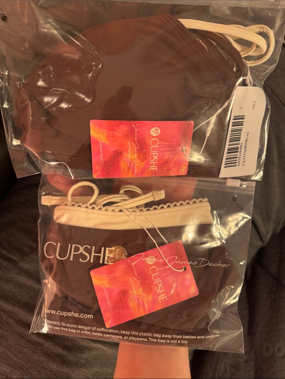 Cupshe x Jessie James Decker Kittenish Brown and Cream Two-Piece Bikini Set